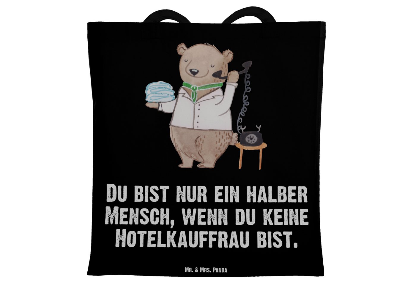 Mr. & Mrs. Panda Tragetasche Hotelkauffrau Herz - Schwarz - Geschenk, Einkaufstasche, Hotelfachang (1-tlg), Lange Tragegriffe von Mr. & Mrs. Panda