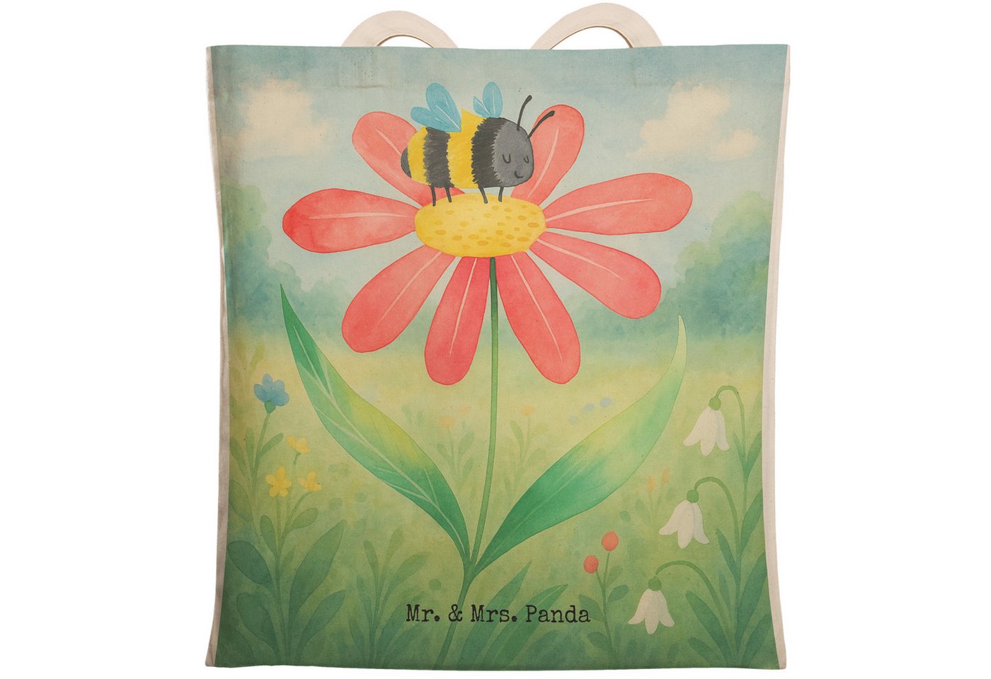 Mr. & Mrs. Panda Tragetasche Hummel Blume Design, Strandtasche, Weiß, Beutel, Schultertasche, Umhä (Packung, 1-tlg) von Mr. & Mrs. Panda