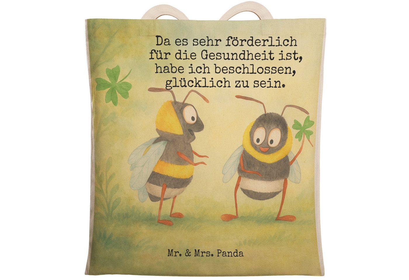 Mr. & Mrs. Panda Tragetasche Hummeln Kleeblatt Design, Tüte, Weiß, Spruch Positiv, Schultertasche, (Packung, 1-tlg) von Mr. & Mrs. Panda