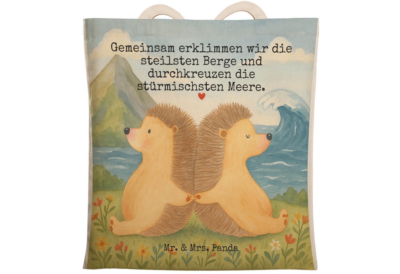 Mr. & Mrs. Panda Tragetasche Igel händchenhaltend Design, Schultertasche, Weiß, Einkaufsbeutel, Be (Packung, 1-tlg) von Mr. & Mrs. Panda