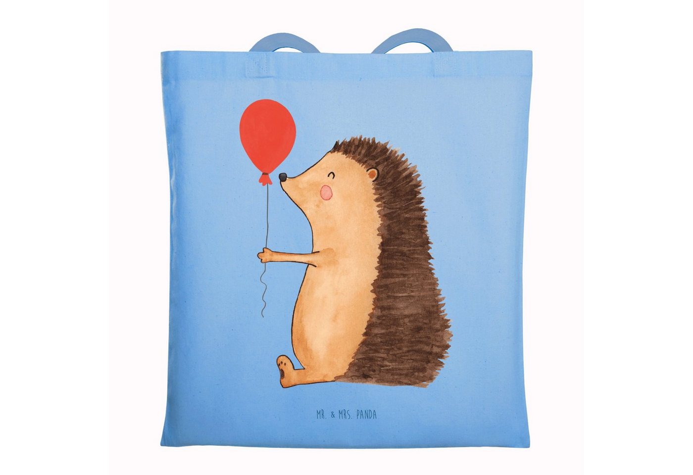Mr. & Mrs. Panda Tragetasche Igel Luftballon - Sky Blue - Geschenk, lustige Sprüche, Einkaufstasch (1-tlg), Modisches Design von Mr. & Mrs. Panda