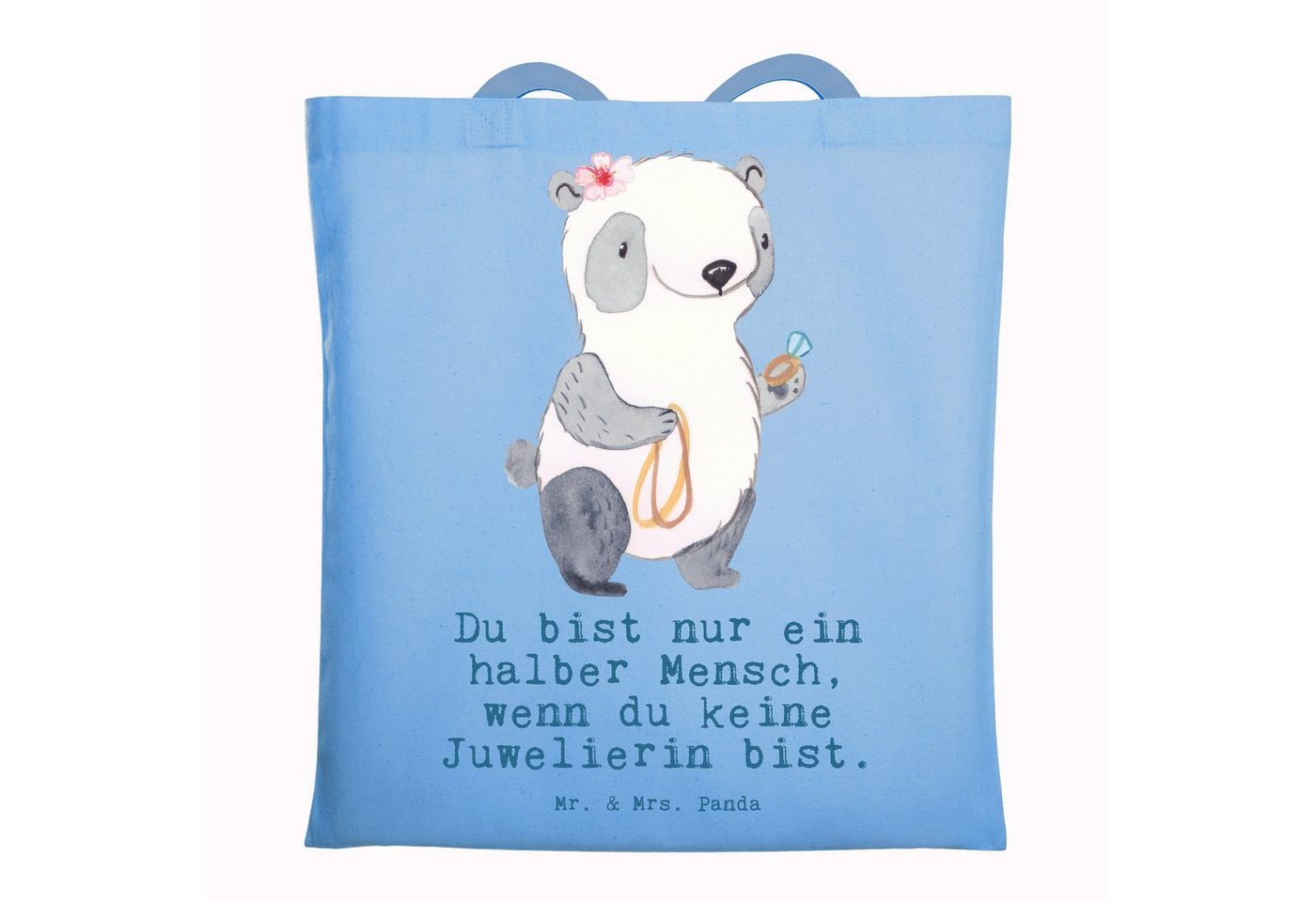 Mr. & Mrs. Panda Tragetasche Juwelierin Herz - Sky Blue - Geschenk, Schmuckgeschäft, Goldschmiedin (1-tlg), Modisches Design von Mr. & Mrs. Panda