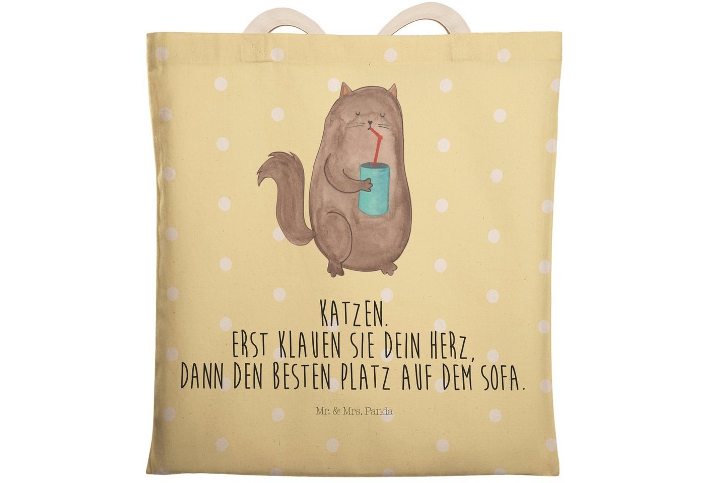 Mr. & Mrs. Panda Tragetasche Katze Dose - Gelb Pastell - Geschenk, Katzenmotiv, Miau, Shopper, Tas (1-tlg), Praktisch & Umweltfreundlich von Mr. & Mrs. Panda