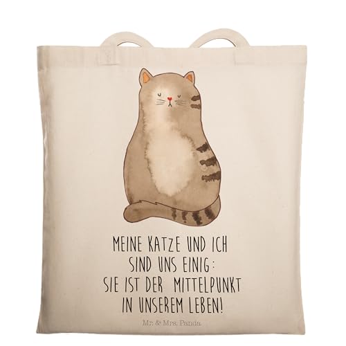 Mr. & Mrs. Panda Tragetasche Katze sitzend - Geschenk, Einkaufstasche, Beutel, Katzenprodukte, Katzendeko, Kater, gestreift, Jutebeutel, Katzenmotiv, von Mr. & Mrs. Panda