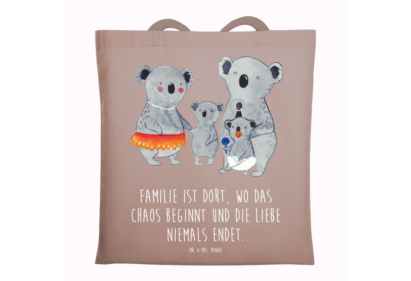 Mr. & Mrs. Panda Tragetasche Koala Familie - Braun Pastell - Geschenk, Opa, Kinder, Family, Mama, (1-tlg), Design-Highlight von Mr. & Mrs. Panda