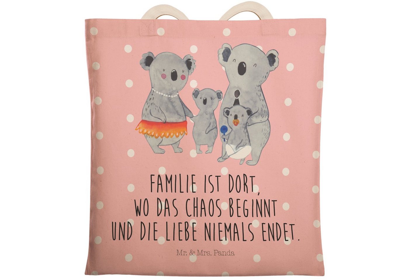 Mr. & Mrs. Panda Tragetasche Koala Familie - Rot Pastell - Geschenk, Shopper, Stofftasche, Kinder, (1-tlg), Robust & Belastbar von Mr. & Mrs. Panda