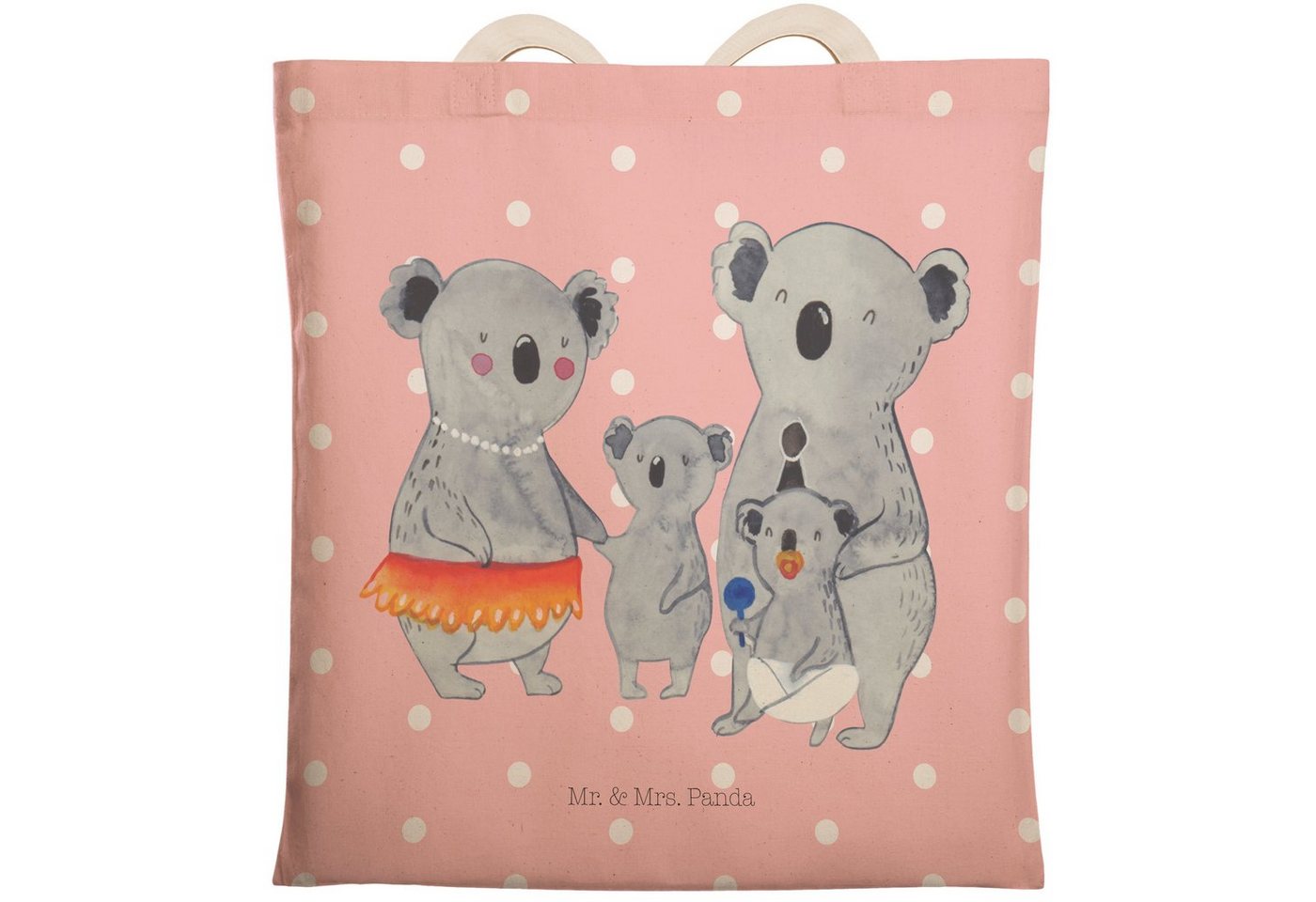 Mr. & Mrs. Panda Tragetasche Koala Familie - Rot Pastell - Geschenk, Tragetasche, Einkaufstasche, (1-tlg), Robust & Belastbar von Mr. & Mrs. Panda