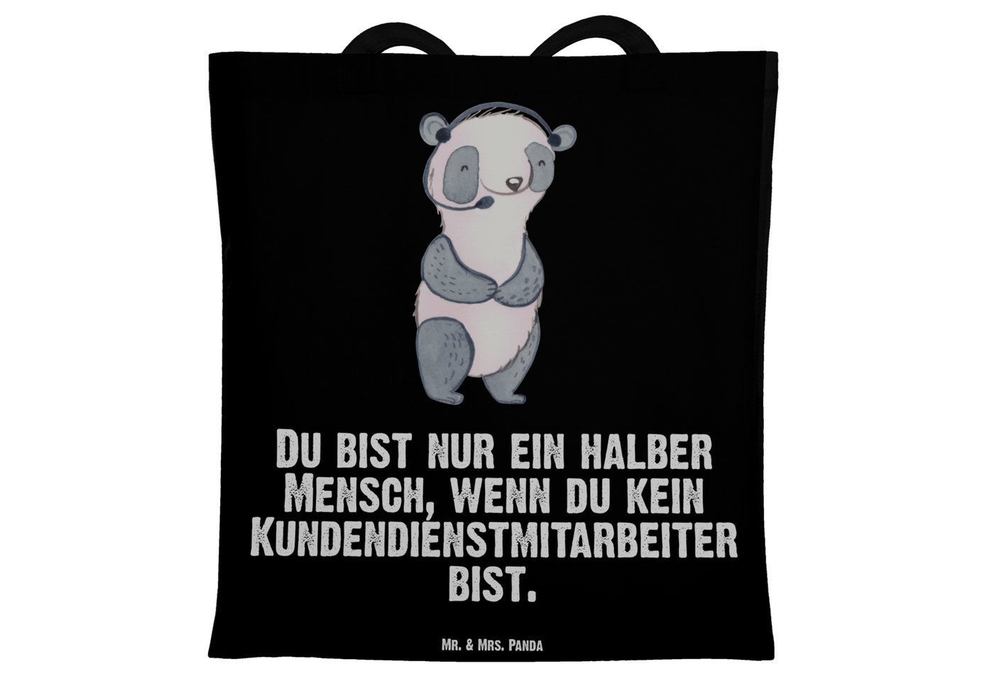 Mr. & Mrs. Panda Tragetasche Kundendienstmitarbeiter Herz - Schwarz - Geschenk, telko, Callcentera (1-tlg), Design-Highlight von Mr. & Mrs. Panda