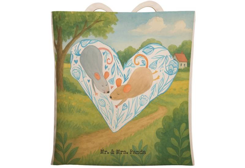 Mr. & Mrs. Panda Tragetasche Mäuse Herz Design, Schultertasche, Weiß, taschen shopper, für Immer, (Packung, 1-tlg) von Mr. & Mrs. Panda