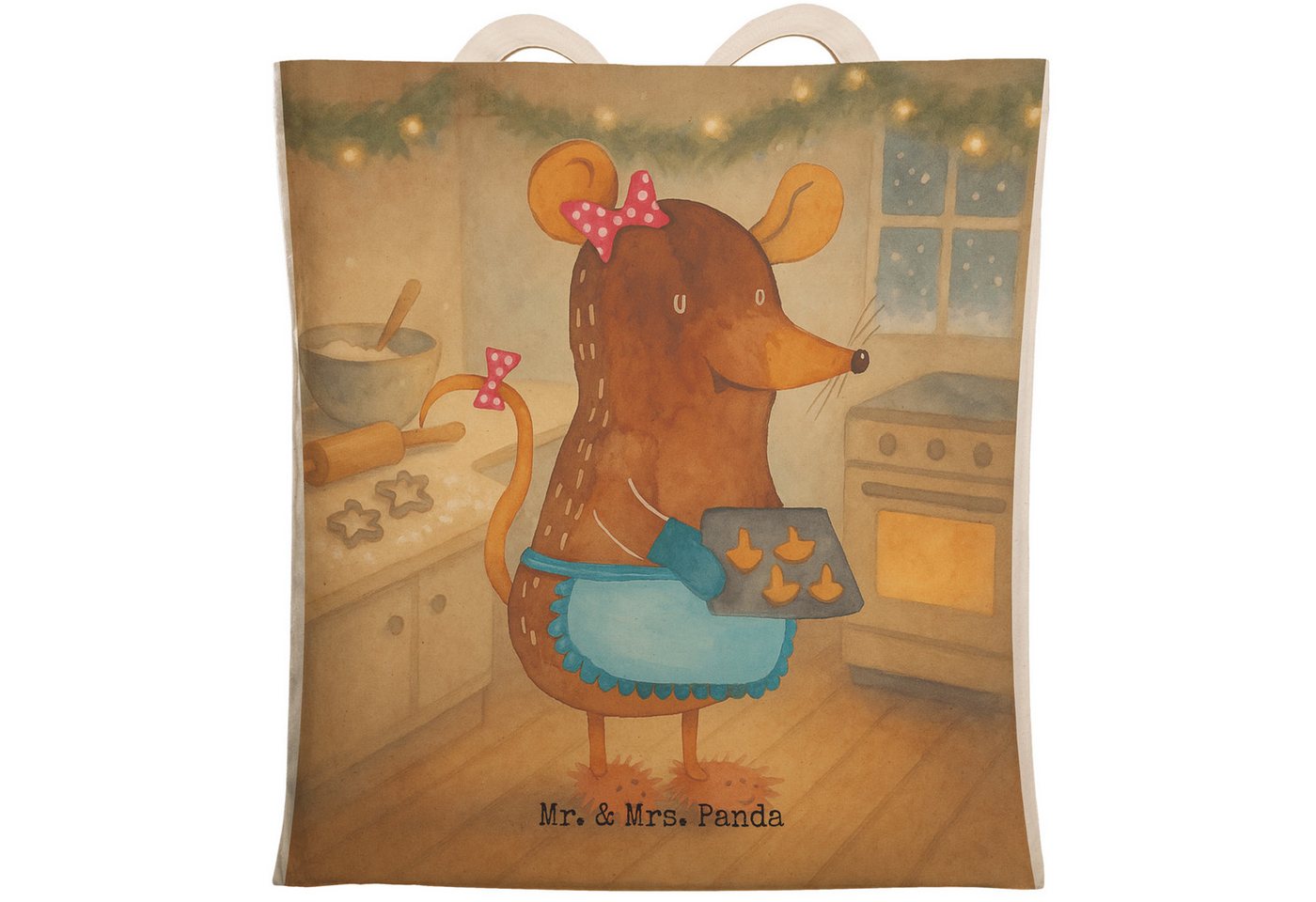 Mr. & Mrs. Panda Tragetasche Maus Kekse Design, Umhängetasche, Weiß, Schultertasche, Weihnachten, (Packung, 1-tlg) von Mr. & Mrs. Panda