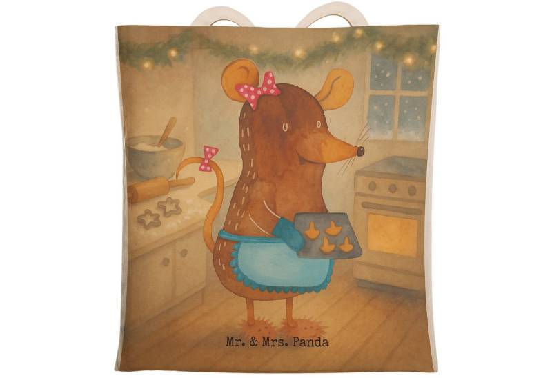 Mr. & Mrs. Panda Tragetasche Maus Kekse Design, Umhängetasche, Weiß, Schultertasche, Weihnachten, (Packung, 1-tlg) von Mr. & Mrs. Panda