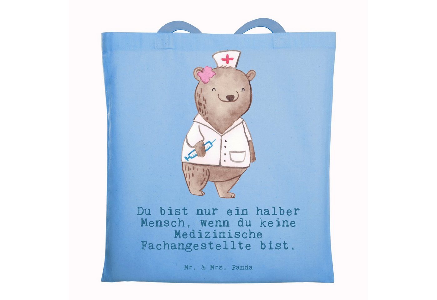 Mr. & Mrs. Panda Tragetasche Medizinische Fachangestellte Herz - Sky Blue - Geschenk, Beuteltasche (1-tlg), Design-Highlight von Mr. & Mrs. Panda