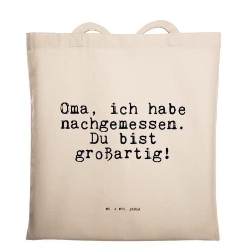 Mr. & Mrs. Panda Tragetasche Oma, ich habe nachgemessen - Geschenk, Geschenk Enkelin, Einkaufstasche, Beuteltasche, Zitate, Oma Geschenk, Spruch von Mr. & Mrs. Panda