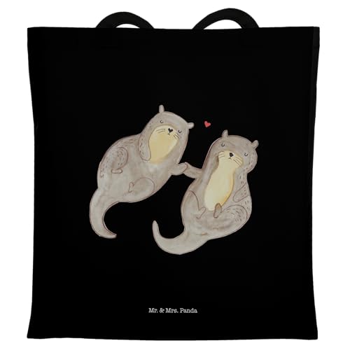 Mr. & Mrs. Panda Tragetasche Otter händchenhaltend - Geschenk, Otter Seeotter See Otter, Seeotter, romantisch, Einkaufstasche, Stoffbeutel, Liebe, von Mr. & Mrs. Panda