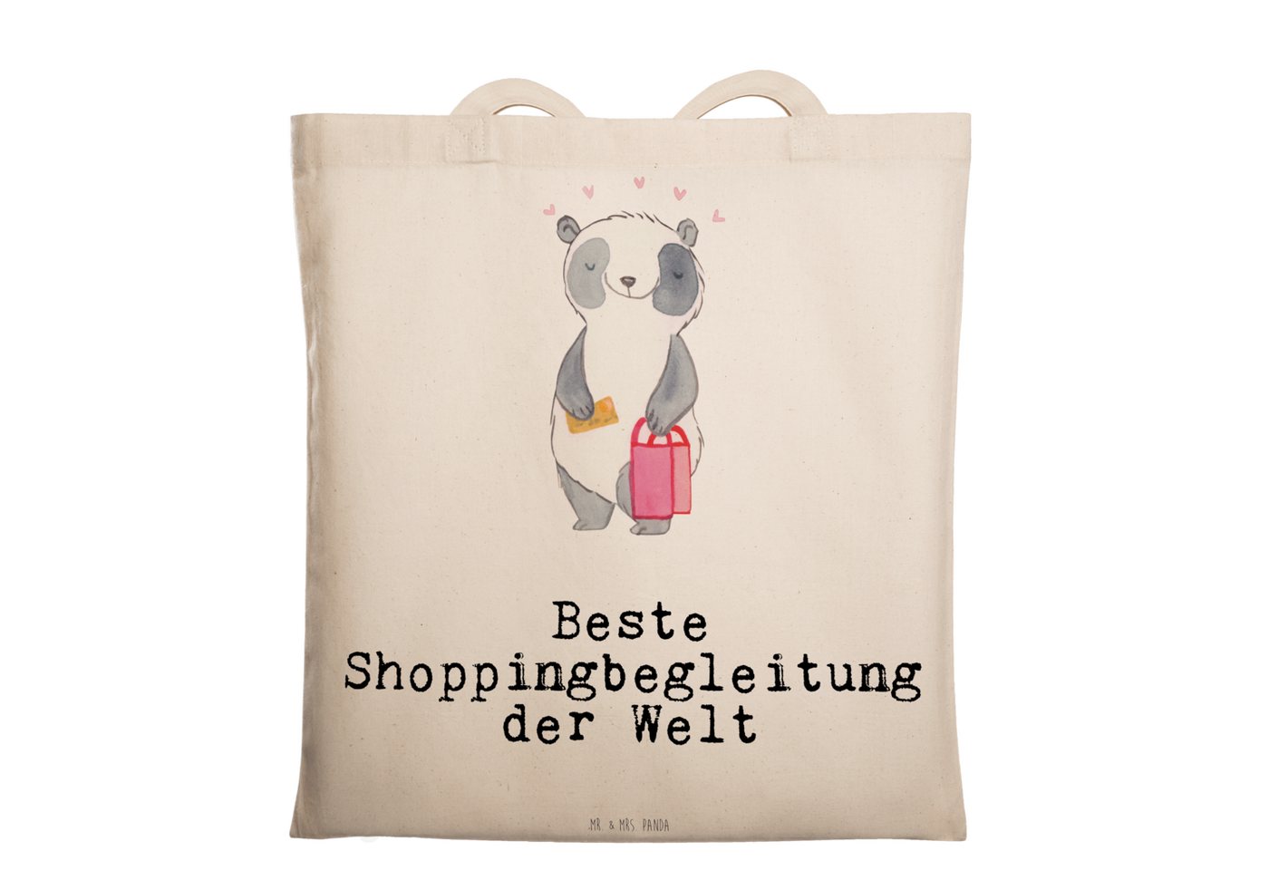 Mr. & Mrs. Panda Tragetasche Panda Beste Shoppingbegleitung der Welt - Transparent - Geschenk, Jut (1-tlg), Design-Highlight von Mr. & Mrs. Panda