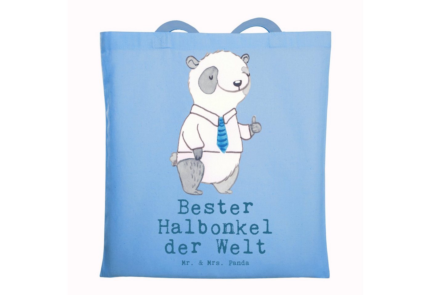 Mr. & Mrs. Panda Tragetasche Panda Bester Halbonkel der Welt - Sky Blue - Geschenk, Stoffbeutel, f (1-tlg), Design-Highlight von Mr. & Mrs. Panda