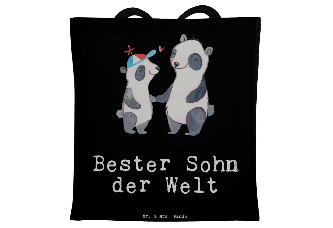 Mr. & Mrs. Panda Tragetasche Panda Bester Sohn der Welt - Schwarz - Geschenk, Dankeschön, Kind, Fr (1-tlg), Design-Highlight von Mr. & Mrs. Panda