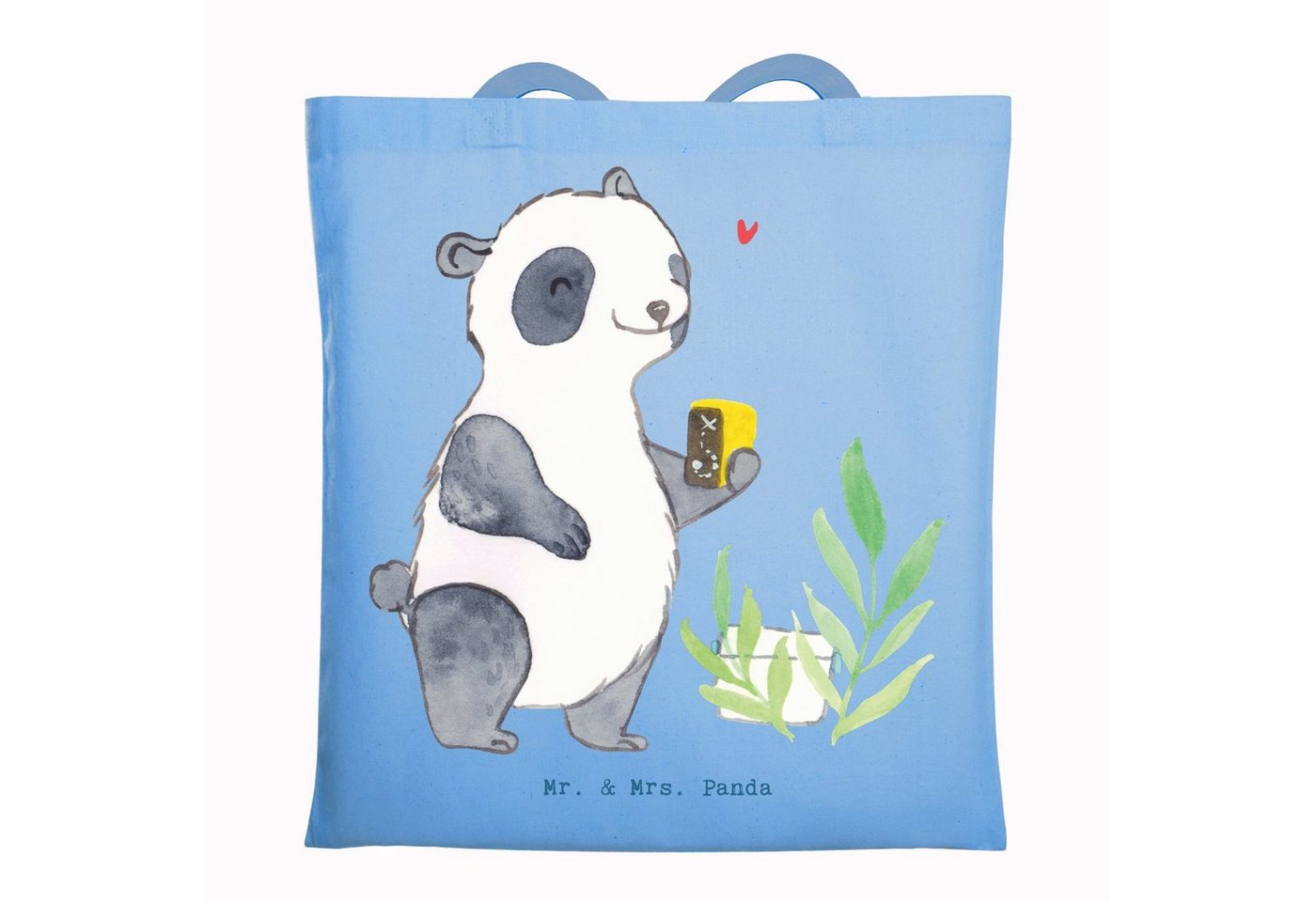 Mr. & Mrs. Panda Tragetasche Panda Geocaching - Sky Blue - Geschenk, Stoffbeutel, Beuteltasche, Be (1-tlg), Design-Highlight von Mr. & Mrs. Panda