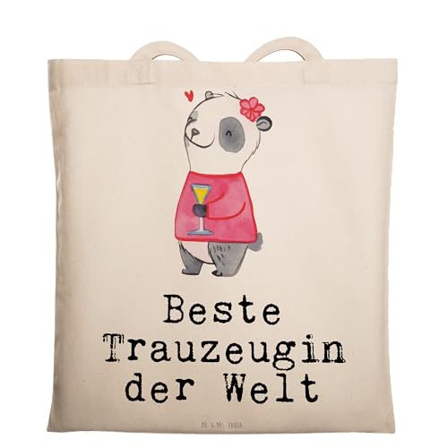 Mr. & Mrs. Panda Tragetasche Panda Trauzeugin - Geschenk, Mitbringsel, Stoffbeutel, Jutebeutel, Braut, Geschenktipp, Beuteltasche, Einkaufstasche, von Mr. & Mrs. Panda