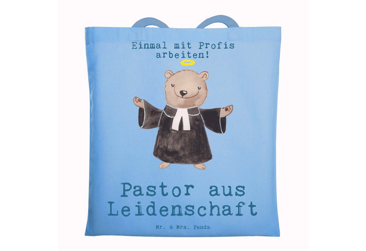 Mr. & Mrs. Panda Tragetasche Pastor Leidenschaft - Sky Blue - Geschenk, Kollege, Diener Gottes Gei (1-tlg), Modisches Design von Mr. & Mrs. Panda