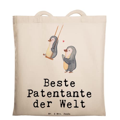 Mr. & Mrs. Panda Tragetasche Patentante - Geschenk, Jutebeutel, Freude machen, Geburtstag, Danke, Mitbringsel, Beuteltasche, Stoffbeutel, Beutel, von Mr. & Mrs. Panda