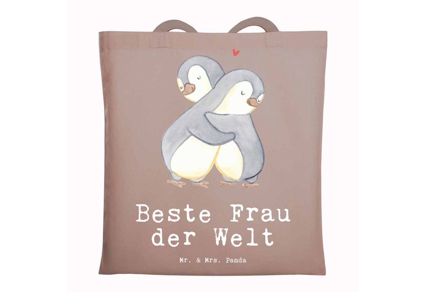 Mr. & Mrs. Panda Tragetasche Pinguin Beste Frau der Welt - Braun Pastell - Geschenk, Liebling, Geb (1-tlg), Modisches Design von Mr. & Mrs. Panda