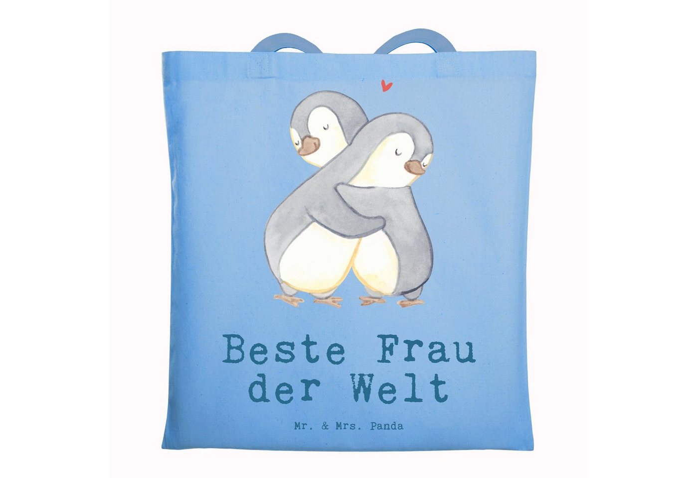 Mr. & Mrs. Panda Tragetasche Pinguin Beste Frau der Welt - Sky Blue - Geschenk, Traumfrau, Dankesc (1-tlg), Design-Highlight von Mr. & Mrs. Panda