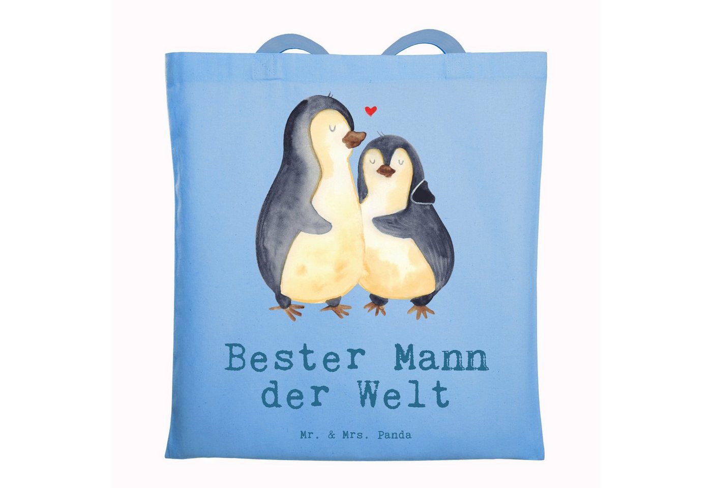 Mr. & Mrs. Panda Tragetasche Pinguin Bester Mann der Welt - Sky Blue - Geschenk, Einkaufstasche, B (1-tlg), Lange Tragegriffe von Mr. & Mrs. Panda