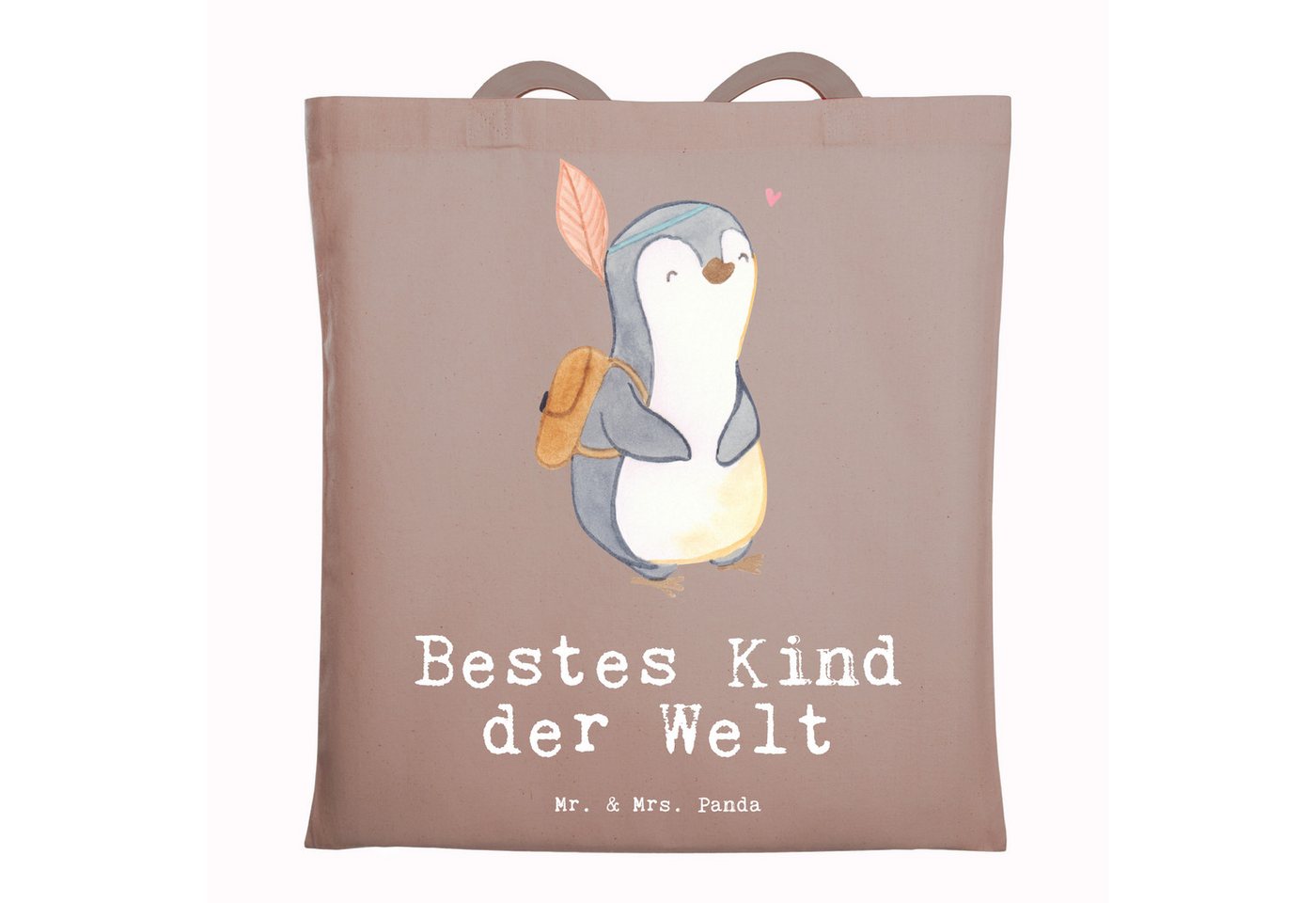 Mr. & Mrs. Panda Tragetasche Pinguin Bestes Kind der Welt - Braun Pastell - Geschenk, Stoffbeutel, (1-tlg), Modisches Design von Mr. & Mrs. Panda