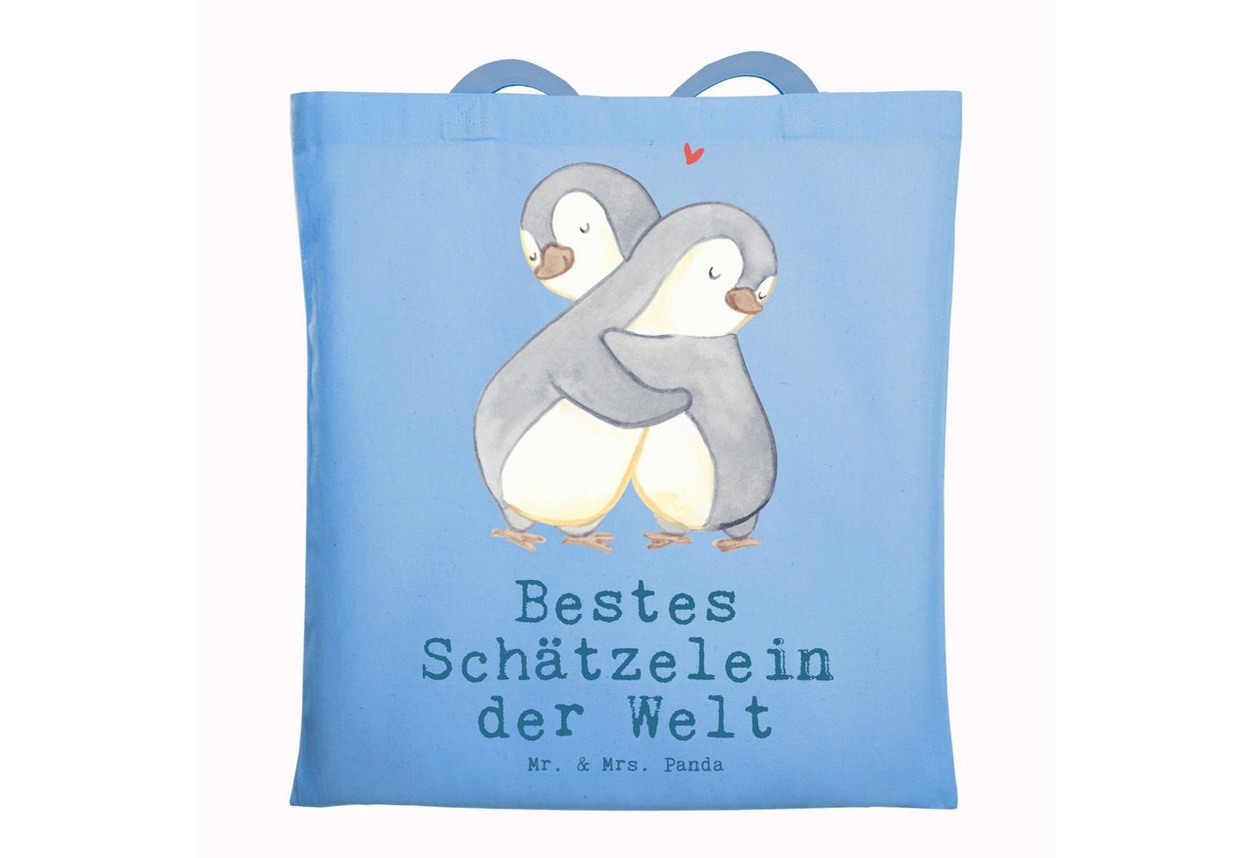 Mr. & Mrs. Panda Tragetasche Pinguin Bestes Schätzelein der Welt - Sky Blue - Geschenk, Frau, Eink (1-tlg), Lange Tragegriffe von Mr. & Mrs. Panda