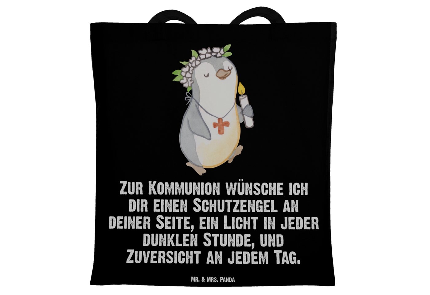 Mr. & Mrs. Panda Tragetasche Pinguin Kommunion Mädchen - Schwarz - Geschenk, Stoffbeutel, Einkaufs (1-tlg), Modisches Design von Mr. & Mrs. Panda