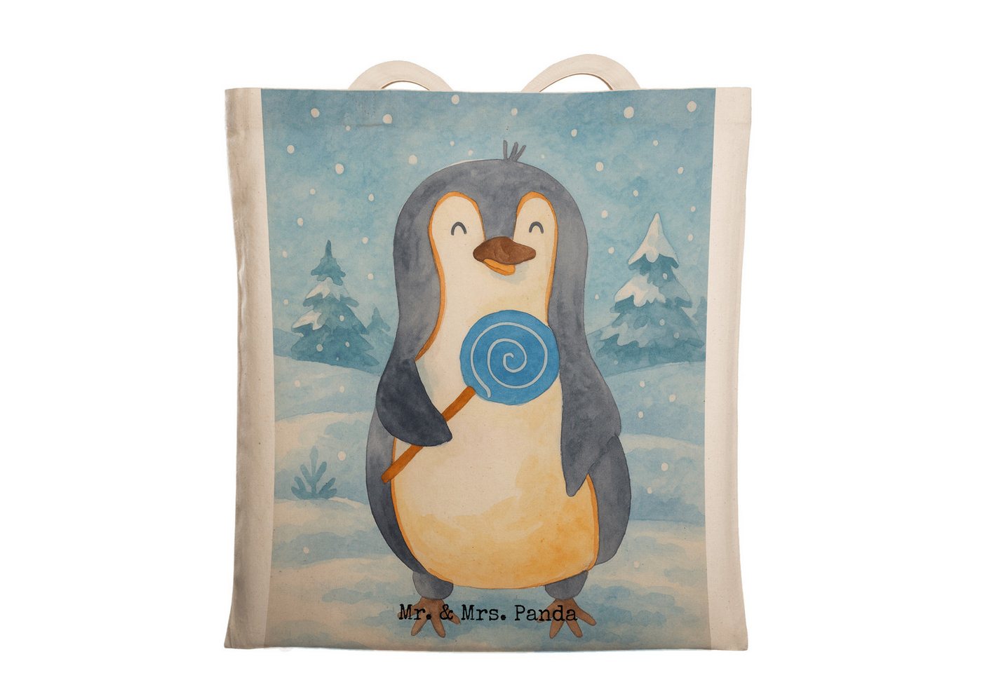Mr. & Mrs. Panda Tragetasche Pinguin Lolli Design, tote bag, Weiß, Kind, Stoffbeutel, Beuteltasche (Packung, 1-tlg) von Mr. & Mrs. Panda