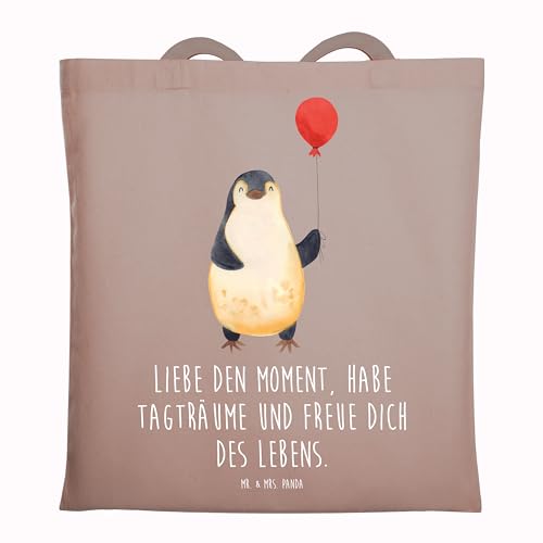 Mr. & Mrs. Panda Tragetasche Pinguin Luftballon - Geschenk, Glück, Geschenk Freundin, Kind, Beuteltasche, Jutebeutel, Stoffbeutel, fröhlich, von Mr. & Mrs. Panda