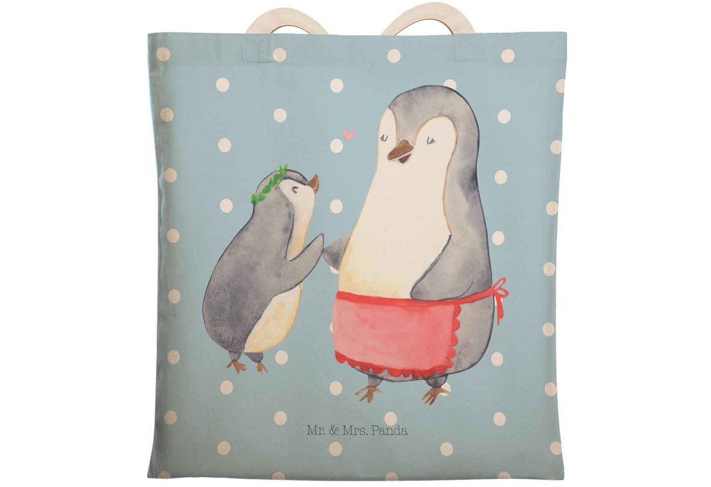 Mr. & Mrs. Panda Tragetasche Pinguin mit Kind - Blau Pastell - Geschenk, Baumwolltasche, Mama, Lie (1-tlg), Nachhaltig & Liebevoll von Mr. & Mrs. Panda