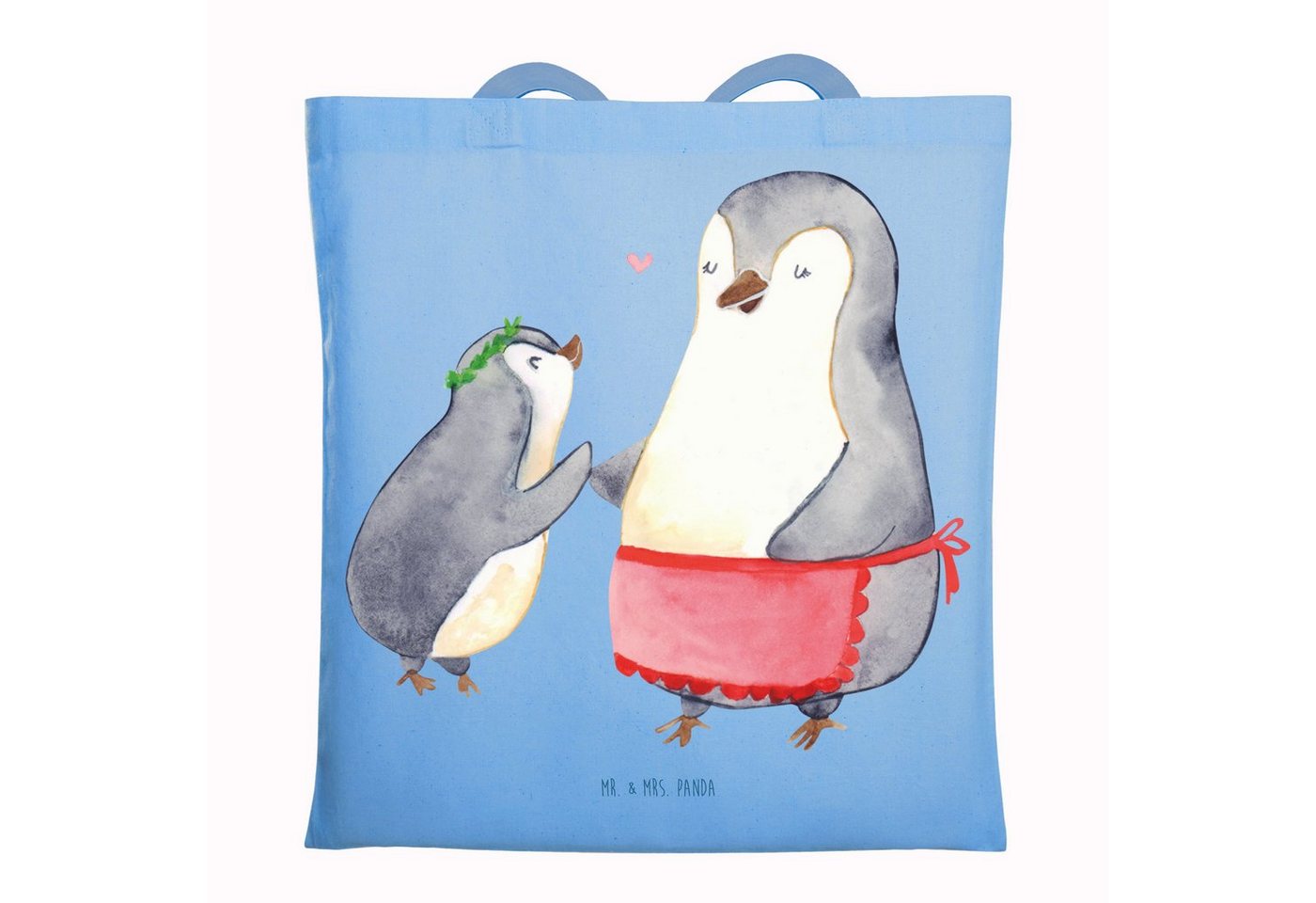 Mr. & Mrs. Panda Tragetasche Pinguin mit Kind - Sky Blue - Geschenk, beste Mama, Schwester, Famili (1-tlg), Modisches Design von Mr. & Mrs. Panda