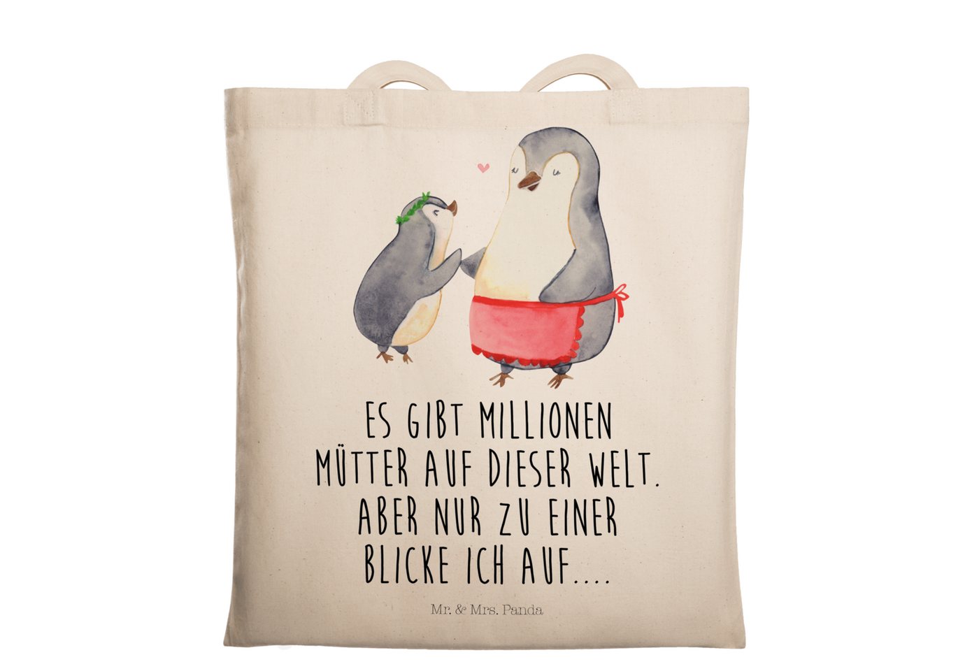 Mr. & Mrs. Panda Tragetasche Pinguin mit Kind - Transparent - Geschenk, Vatertag, Danke Mama, Mutt (1-tlg), Modisches Design von Mr. & Mrs. Panda