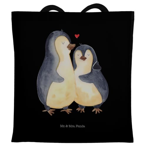 Mr. & Mrs. Panda Tragetasche Pinguin umarmend - Geschenk, Stoffbeutel, Liebe, Hochzeit, Paar, Beuteltasche, Beutel, Liebespaar, Seevogel, Verlobung, von Mr. & Mrs. Panda