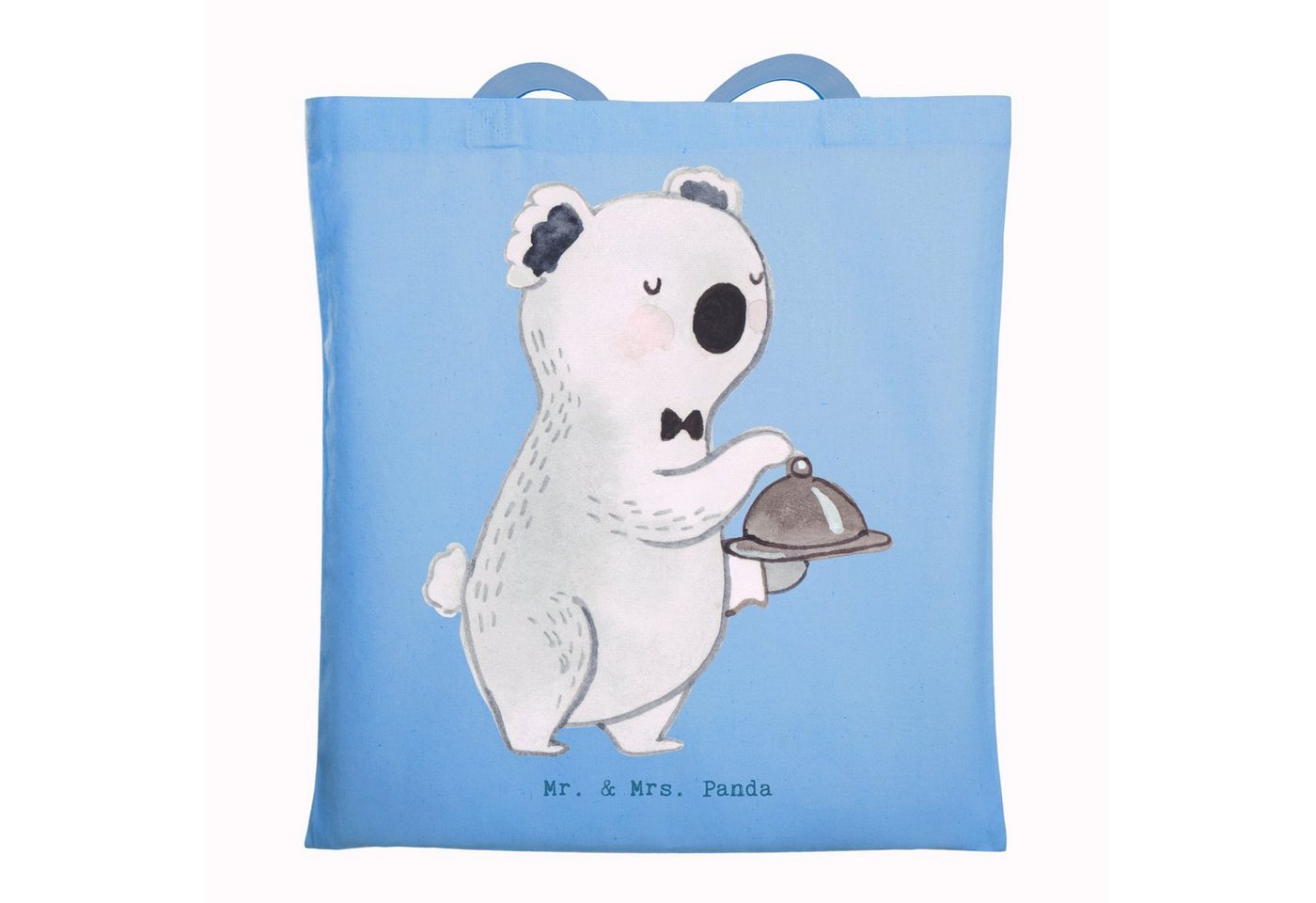 Mr. & Mrs. Panda Tragetasche Restaurantfachmann Herz - Sky Blue - Geschenk, Stoffbeutel, Ausbildun (1-tlg), Design-Highlight von Mr. & Mrs. Panda