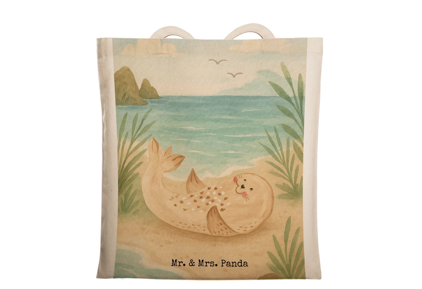 Mr. & Mrs. Panda Tragetasche Robbe Liegen Design, Tragetasche, Weiß, Tiermotive, Strandtasche, See (Packung, 1-tlg), Strandtasche Beuteltasche Schultertasche von Mr. & Mrs. Panda
