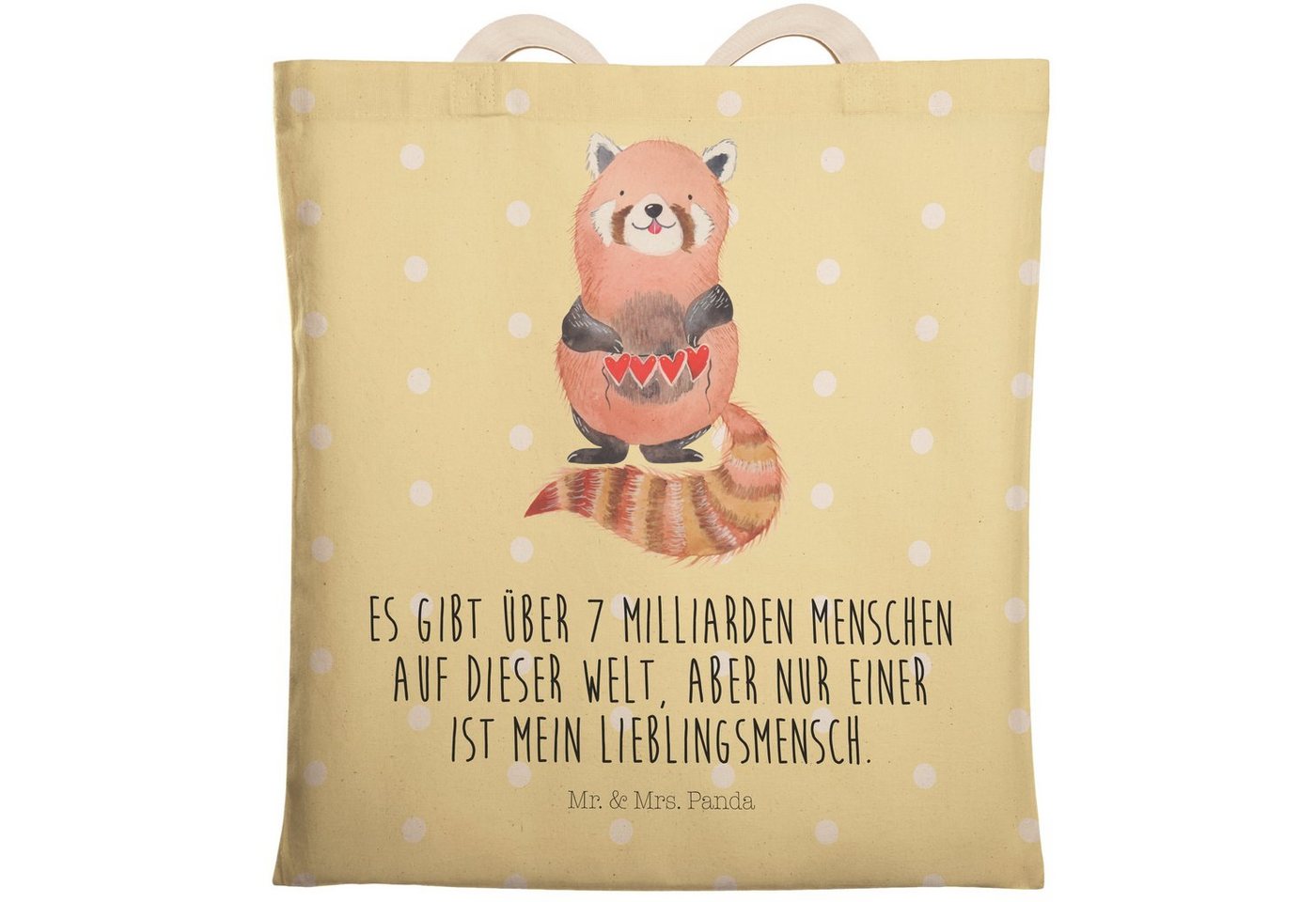 Mr. & Mrs. Panda Tragetasche Roter Panda - Gelb Pastell - Geschenk, Tragetasche, Herz, lustige Spr (1-tlg), Praktisch & Umweltfreundlich von Mr. & Mrs. Panda