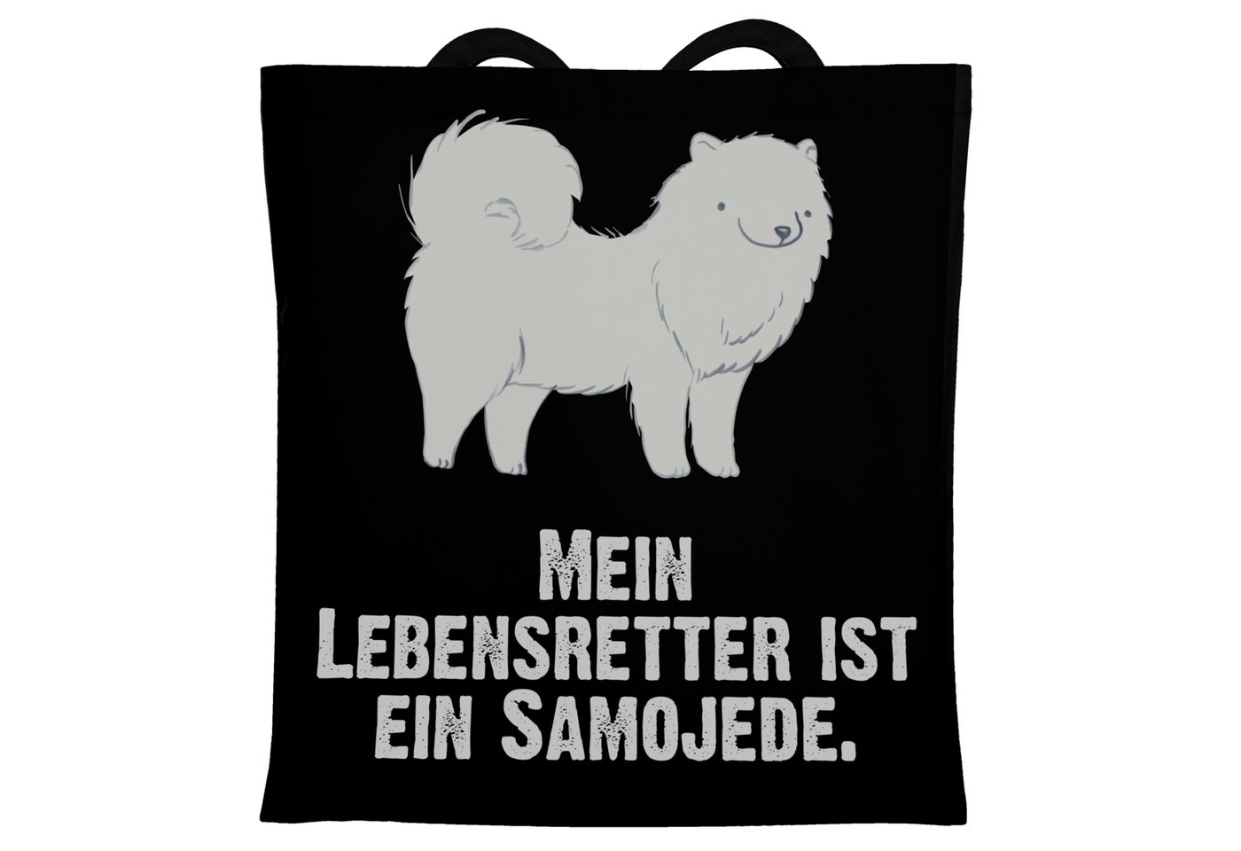 Mr. & Mrs. Panda Tragetasche Samojede Lebensretter - Schwarz - Geschenk, Beuteltasche, Stoffbeutel (1-tlg), Design-Highlight von Mr. & Mrs. Panda