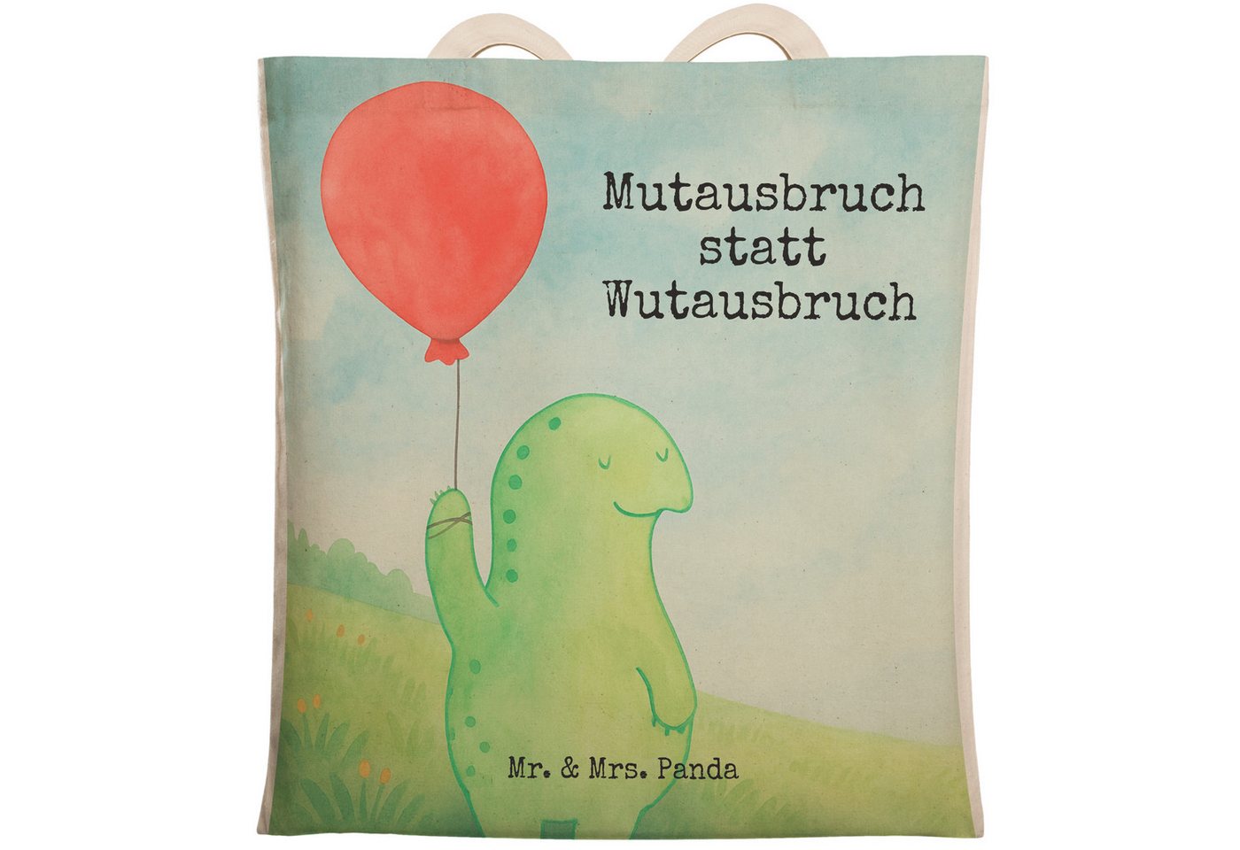 Mr. & Mrs. Panda Tragetasche Schildkröte Luftballon Design, Shopper, Weiß, Schultertasche, Motivat (Packung, 1-tlg) von Mr. & Mrs. Panda