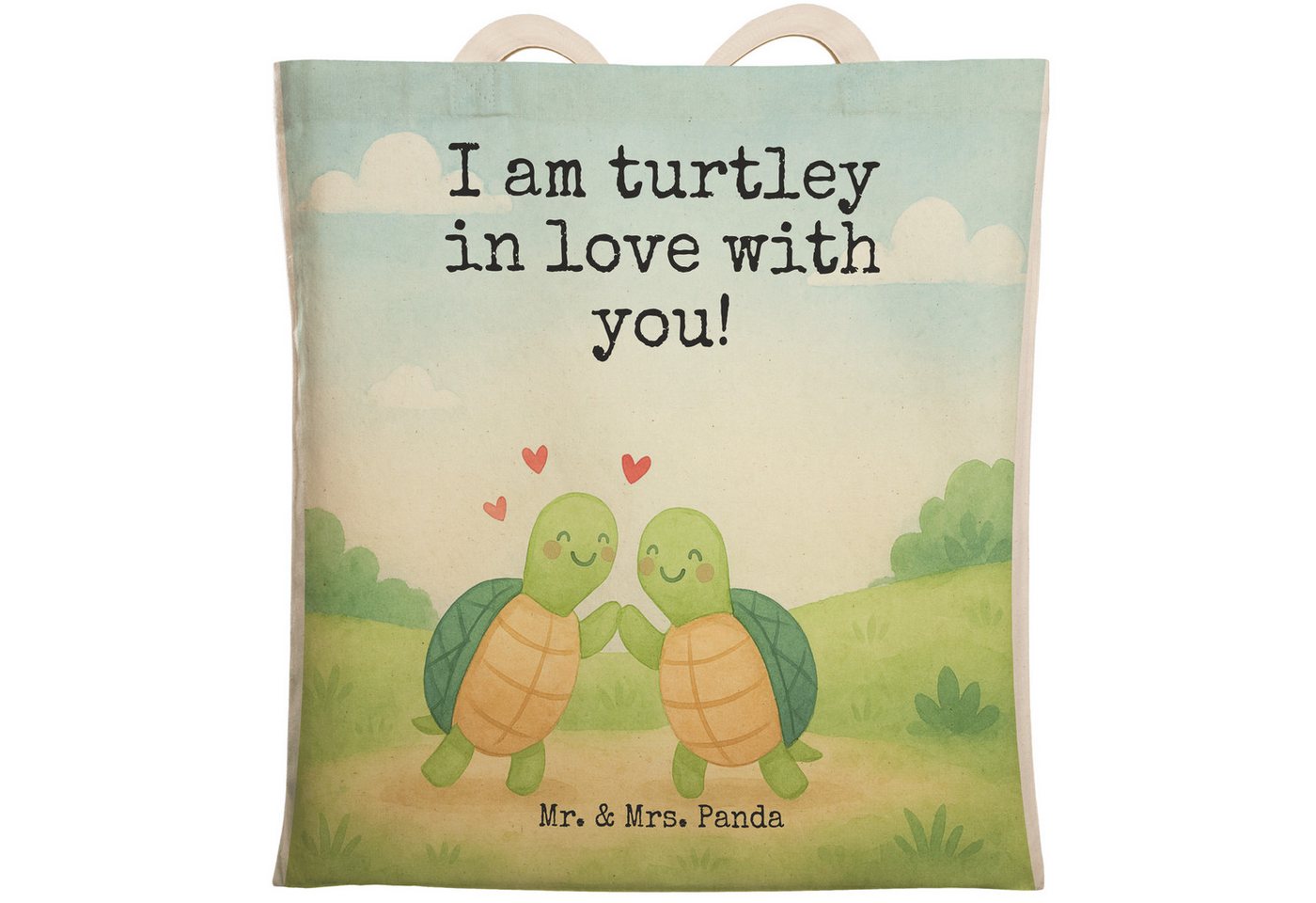 Mr. & Mrs. Panda Tragetasche Schildkröten Paar Design, Schultertasche, Weiß, Shopper, Umhängetasch (Packung, 1-tlg) von Mr. & Mrs. Panda