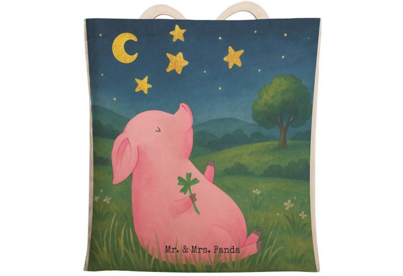 Mr. & Mrs. Panda Tragetasche Schwein Glück Design, Einkaufstasche, Weiß, Strandtasche, Tragetasche (Packung, 1-tlg) von Mr. & Mrs. Panda