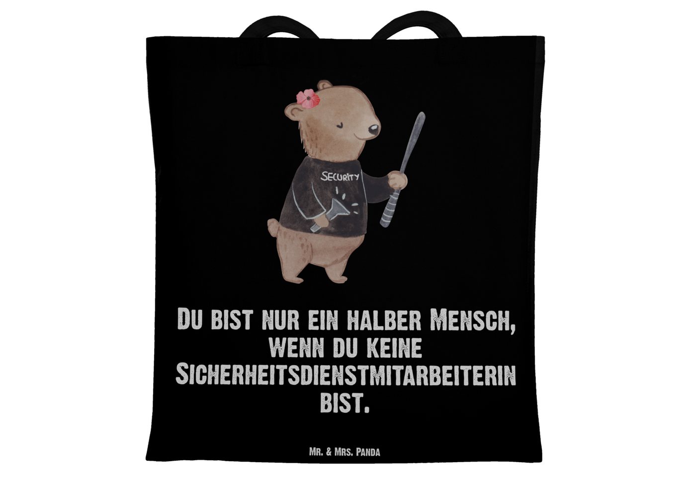 Mr. & Mrs. Panda Tragetasche Sicherheitsdienstmitarbeiterin Herz - Schwarz - Geschenk, Einkaufstas (1-tlg), Lange Tragegriffe von Mr. & Mrs. Panda