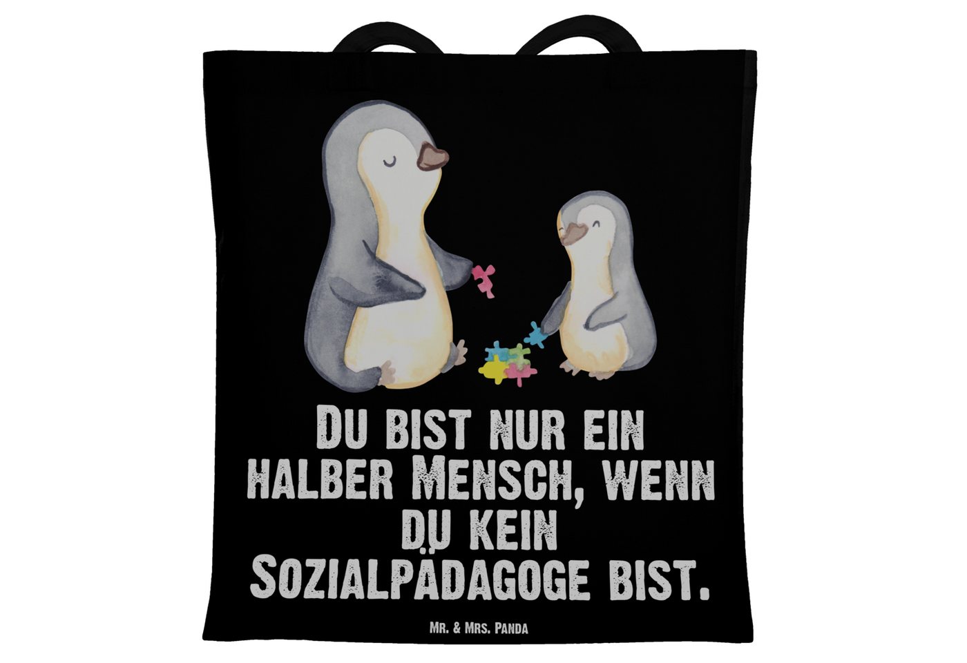 Mr. & Mrs. Panda Tragetasche Sozialpädagoge Herz - Schwarz - Geschenk, Abschied, Stoffbeutel, Beut (1-tlg), Lange Tragegriffe von Mr. & Mrs. Panda