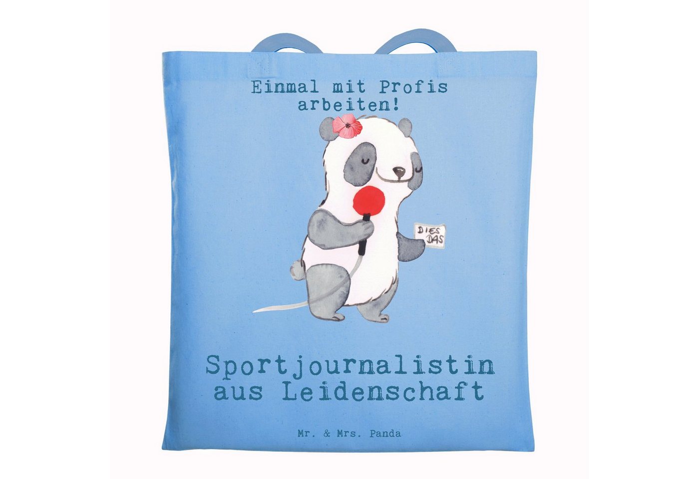 Mr. & Mrs. Panda Tragetasche Sportjournalistin Leidenschaft - Sky Blue - Geschenk, Interview, Beut (1-tlg), Cross Stitching Griffe von Mr. & Mrs. Panda