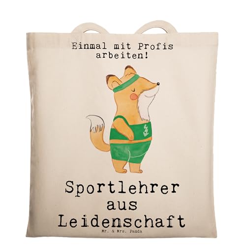 Mr. & Mrs. Panda Tragetasche Sportlehrer aus Leidenschaft - Geschenk, Einkaufstasche, Jutebeutel, Kollege, Beuteltasche, Stoffbeutel, Arbeitskollege, von Mr. & Mrs. Panda