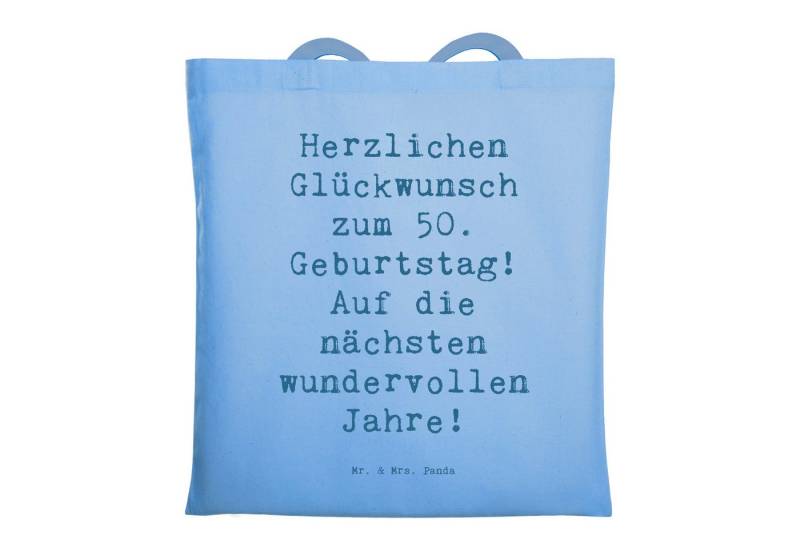 Mr. & Mrs. Panda Tragetasche Spruch 50. Geburtstag Glückwunsch - Sky Blue - Geschenk, strahlende Z (1-tlg), Modisches Design von Mr. & Mrs. Panda