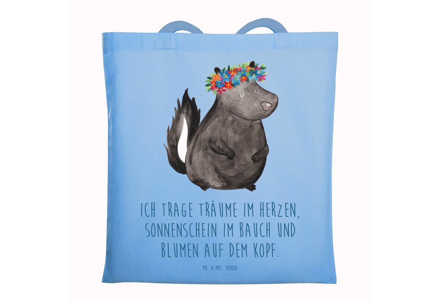 Mr. & Mrs. Panda Tragetasche Stinktier Mädchen - Sky Blue - Geschenk, Skunk, Beuteltasche, Beutel, (1-tlg), Lange Tragegriffe von Mr. & Mrs. Panda